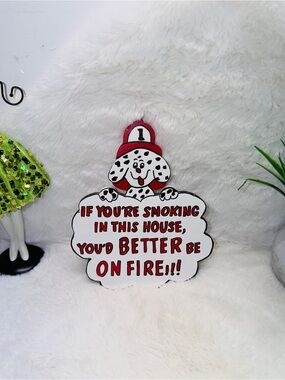 Handcrafted Dalmatian Firehouse Wall Sign - Red and White Smokey Warning 🔥